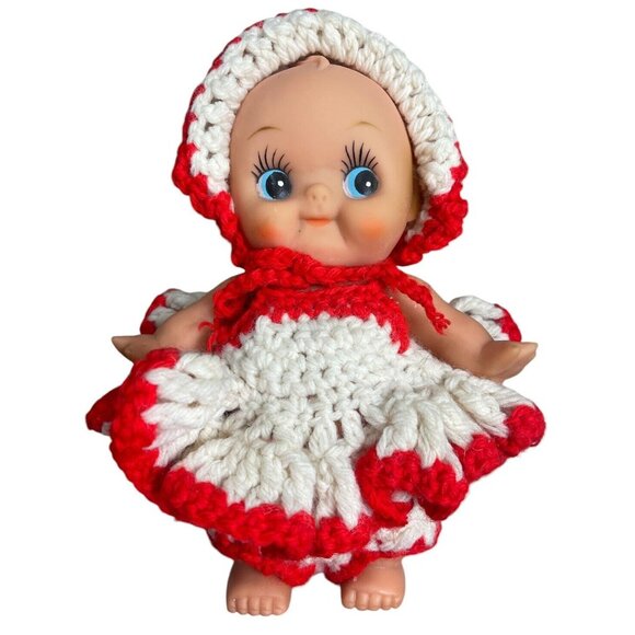 Vintage Baby Kewpie Doll Rubber Knit Little Red Riding Hood 8" Taiwan *read* - Picture 6 of 9